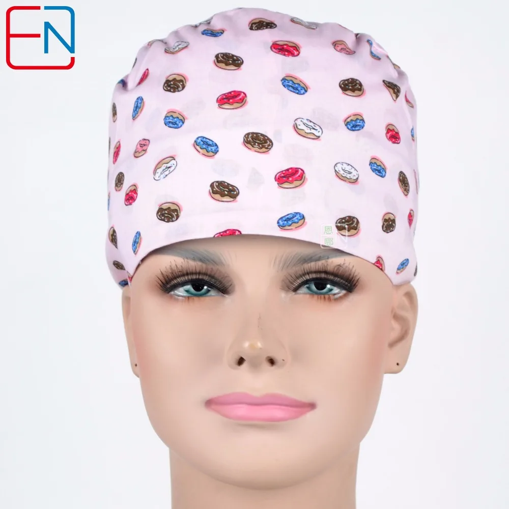 

Hennar Womens Scrub Caps Cotton Fabric Surgical Scrub Caps Masks For Women Hospital Dentist Medical Caps Print Tieback Elastic