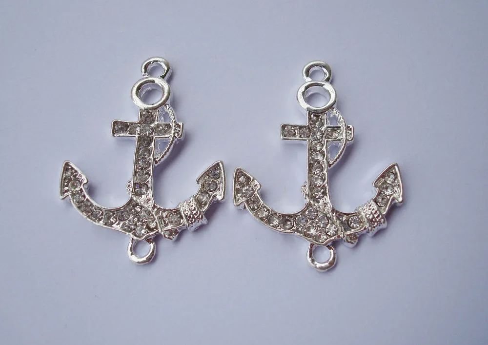 

28*28 mm 10pcs silver bottom alloy anchor mark beads.charm pave loose jewelry finding connectors links beads