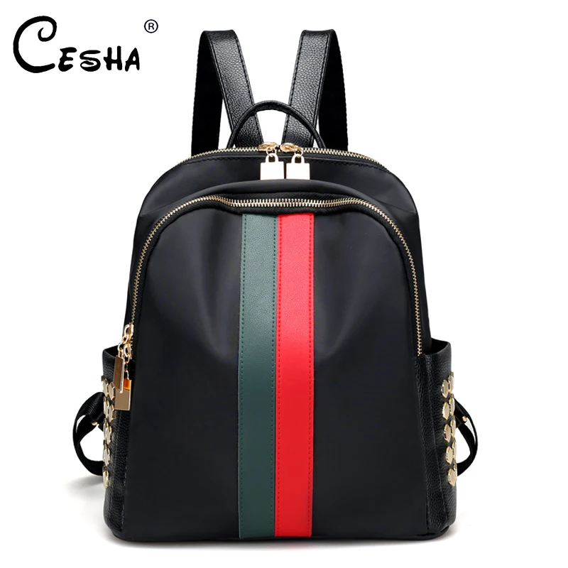 

CESHA Casual Red Green Striped Pattern Backpack Female High Quality Waterproof School Backpack Girls Fashion Backpack Satchel