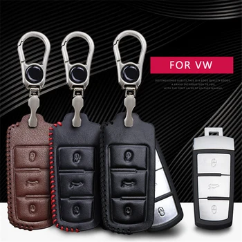 

Genuine Leather Car Remote Key Case Cover For Volkswagen VW Golf 5 7 Mk2 Mk4 Passat B8 B7 Polo Tiguan Touareg Key rings Holders