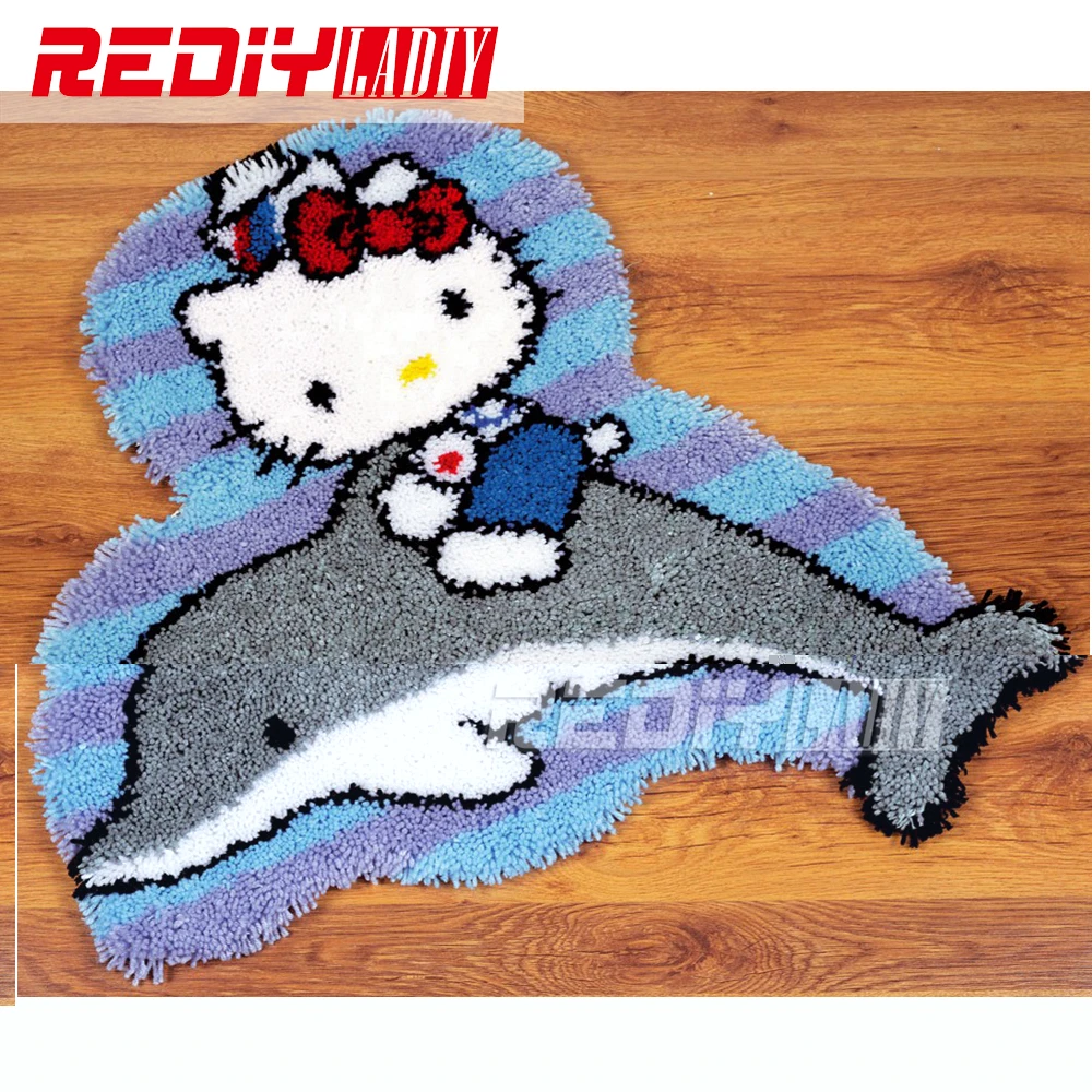 

Latch Hook Rug Kits DIY Needlework Unfinished Crocheting Rug Yarn Cushion Mat Cat with Dolphin Embroidery Carpet Free Shipping