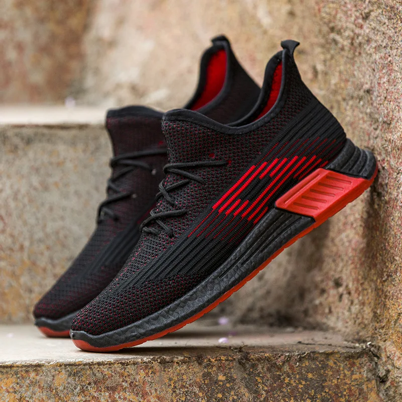 Men Shoes Men's Casual Lightweight Comfortable Breathable low-help Flyknit sneakers black red Footwear zapatos de hombre