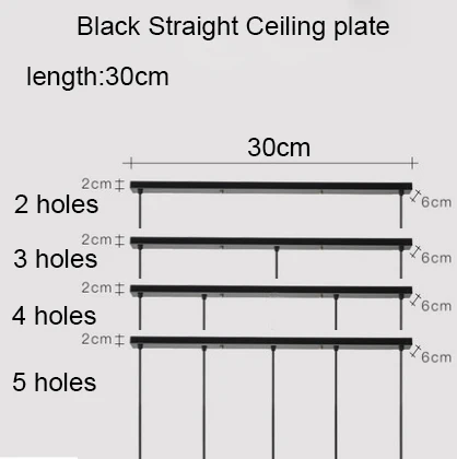 Потолочная пластина черный/белый Железный кулон Цоколи DIY 2/3/4/5 отверстий 25 см/30 см/40 см/50 см прямые/круглая потолочная панель округлая панель с базой - Цвет: 30cm Black Straight