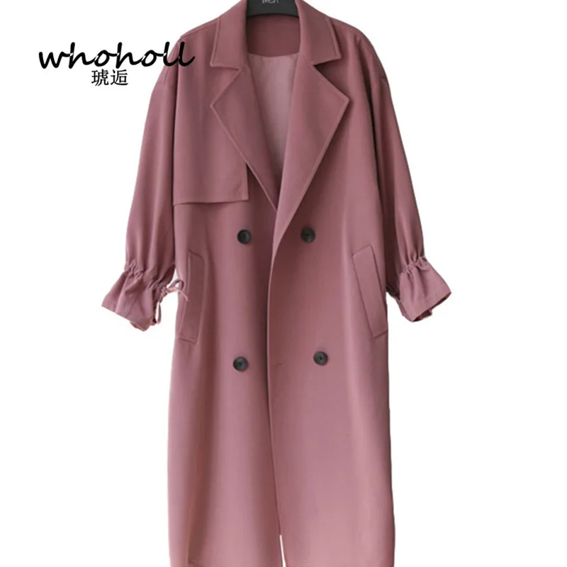 

WHOHOLL 2018 New Winter Coat Women Wide Lapel Belt Pocket Wool Blend Coat Oversize Long Red Trench Coat Outwear Wool Coat Women