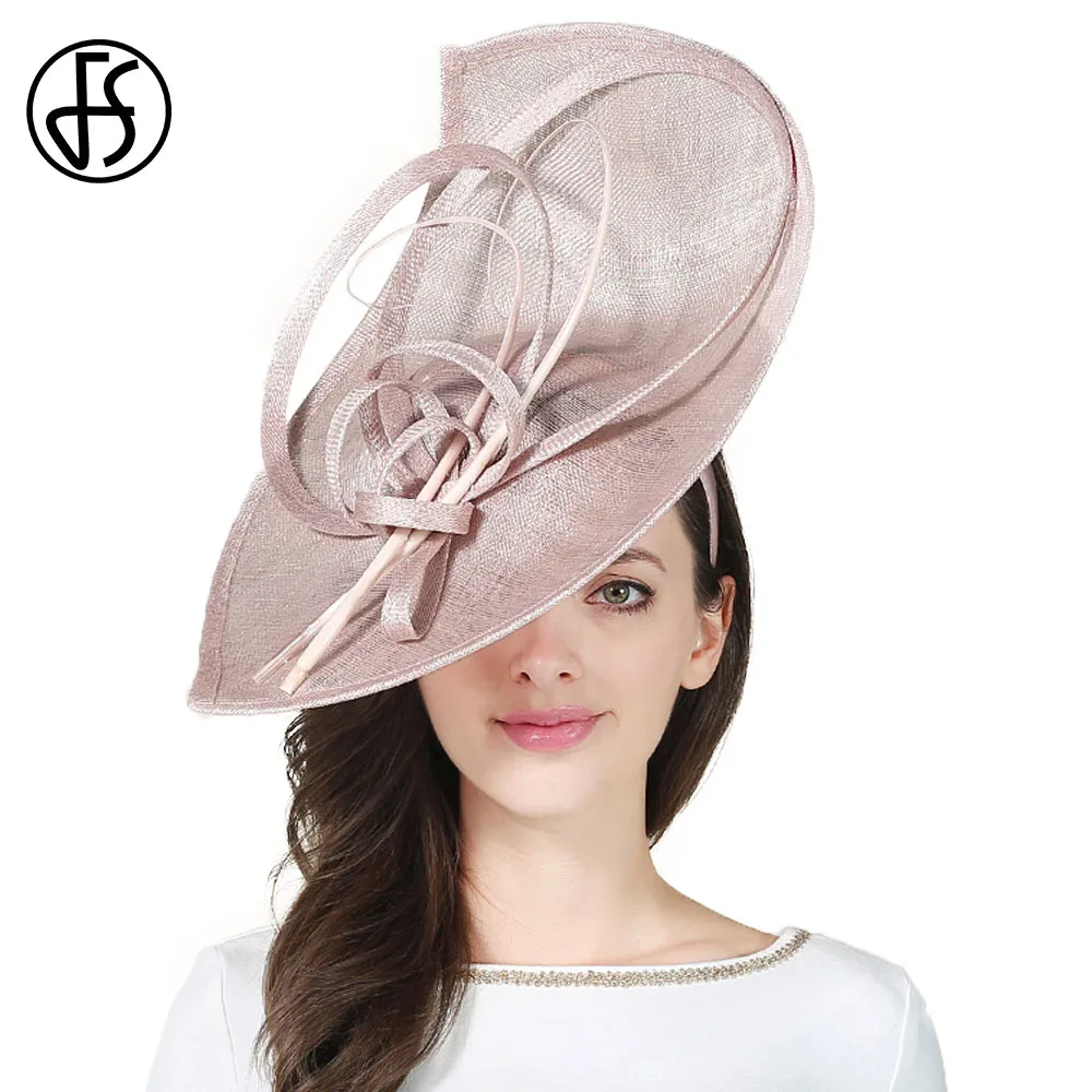 

FS Sinamay Kentucky Derby Hats Large Wide Brim Handmade Flower Linen Hat Big Fascinator Vintage Elegant Party Cocktail Cap