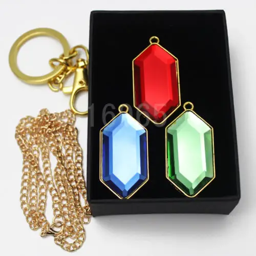 

OHCOMICS 3PCS The Legend of Zelda Link Gem Necklace Metal Keychain Keyring Costume Pendants Key Ring Decor Hot Ornament Gift