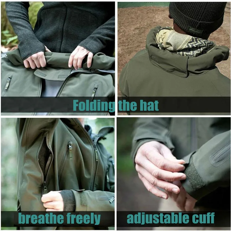 Outdoor softsell military camouflage suit men's tactical waterproof jacket For Hunting Hiking fishing fleece jacket pants