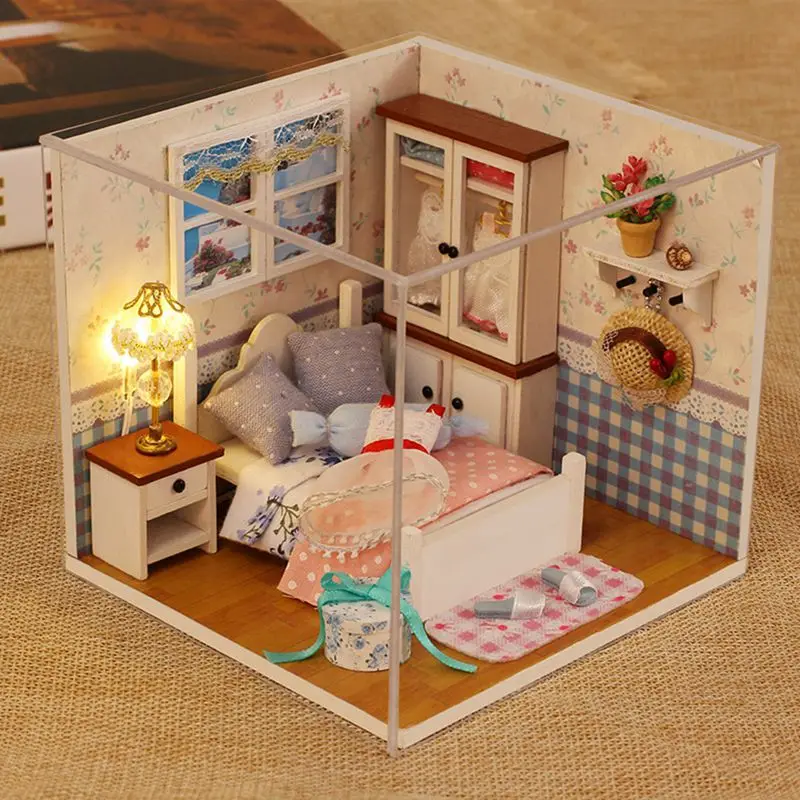 DIY кукольный домик ручной работы деревянный дом мини мебель головоломка собрать игрушечный комплект украшений 3D Деревянный Рождественский подарок игрушки для детей - Цвет: 11.5x11.5x12cm