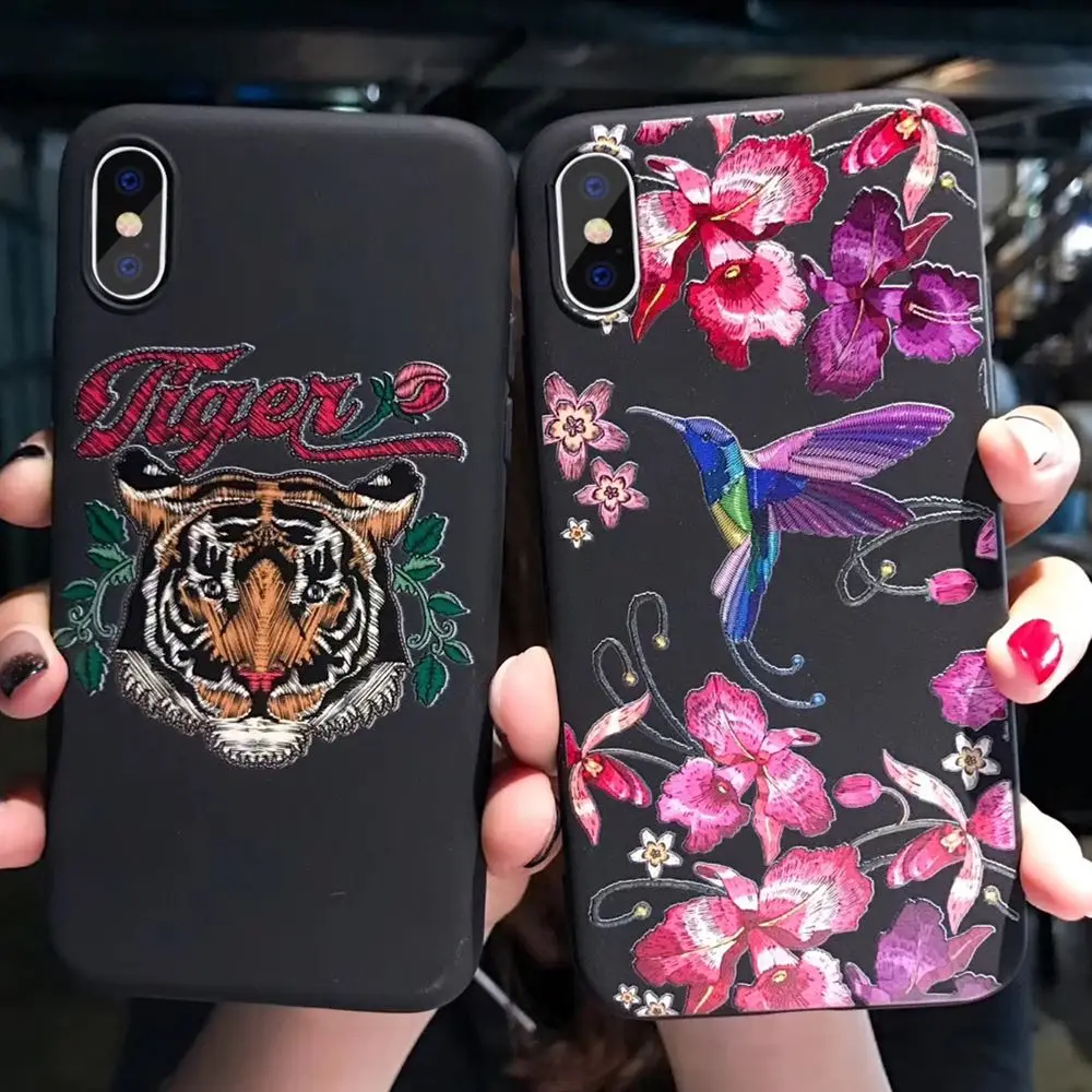 

Silicone Super 3D Relief Rose Cartoon Soft TPU Phone Case For iphone 7 Plus Case For iphone 7 6 8 Plus X Back Cover Fashion Capa
