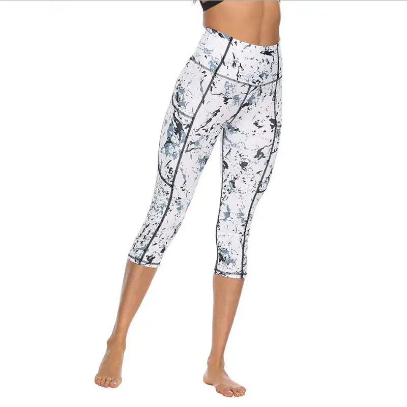 

2019 High Quality Women Printed Gym Pants Sports Wear Fitness Stretch Breathable Casual Yoga Leggings With Pocket