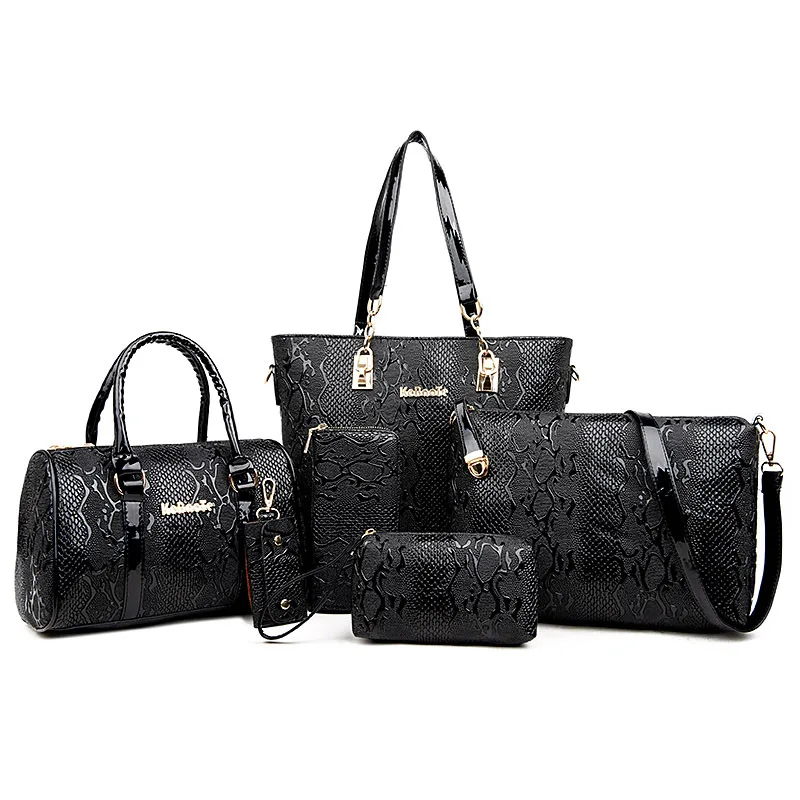 6 Piceces набор роскошных сумок, женские сумки, дизайнерские сумки с верхней ручкой, Набор сумок на плечо, кожаные ручки для сумок - Цвет: Черный