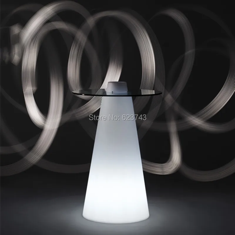 

Fashion Modern Plastic illuminated rechargeable LED cocktail coffee linear high bar table with PEAK cone-shaped