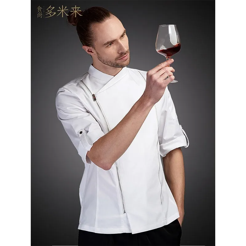 Chef Uniform Men Seven-quarter Sleeve Summer Breathable Kitchen Cooking Jacket Restaurant Hotel Hairdressers Salon Overalls