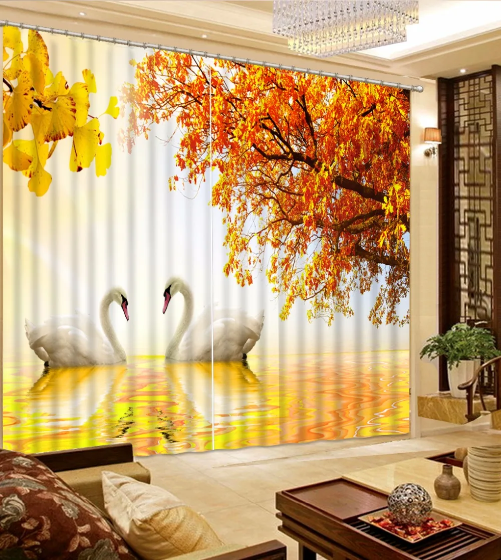

3D Curtains Swan lake autumn Landscape Curtains For Living room Blackout Curtains Living Room hotel