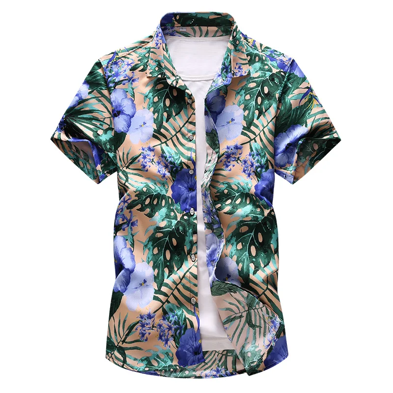 2019 молодежи для мужчин цветок рубашка Летняя мода повседневное футболка в пляжном стиле человек большой размеры S-7XL Slim Fit s рубашк