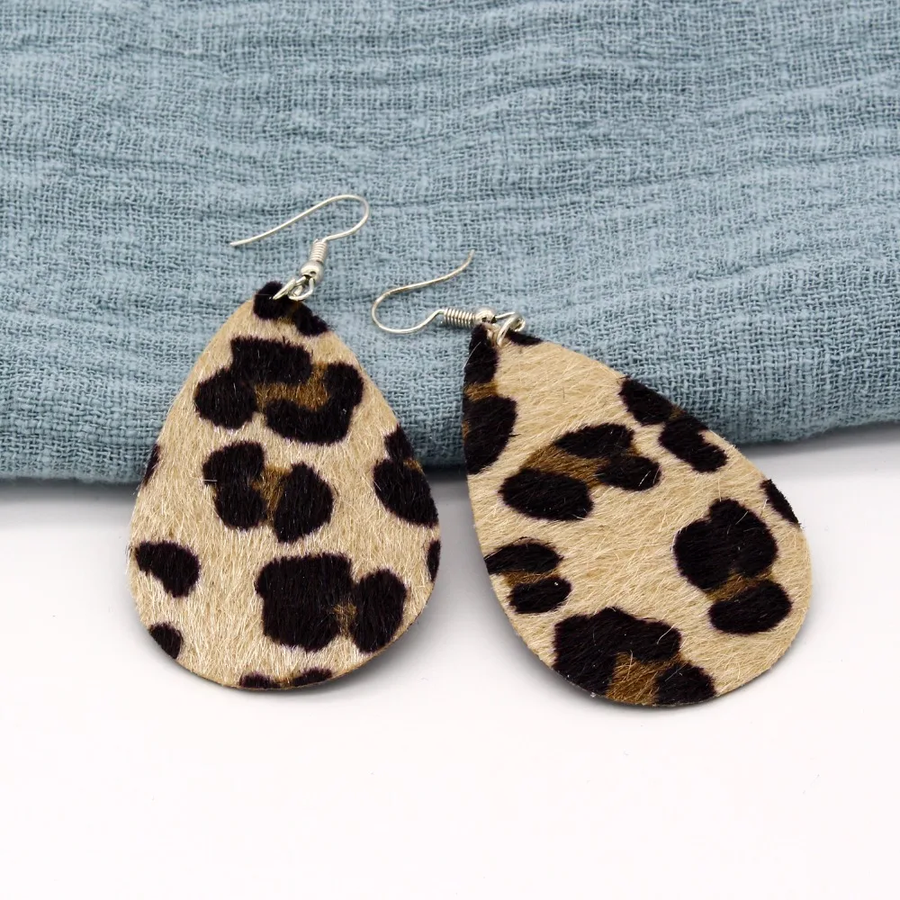 

Dayoff Europe Africa Boho Cute Female Leopard Water Drop Earrings For Women Jewelry Leather Dangel Silver Hook Earring E179-1M79