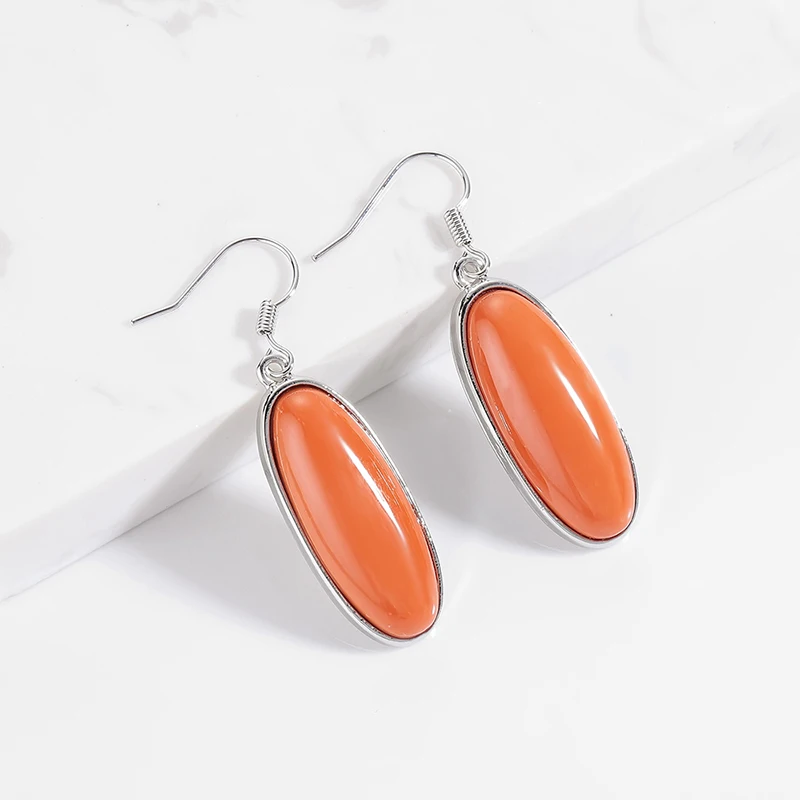 

Silver Metal Piercing Drop Earring Orange Acetic Acid Board Oval Round Earrings Retro Metal Earrings Jewelry Wholesale Oorbellen