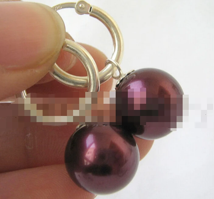 

1570 perfect round purple red sea shell pearl earring