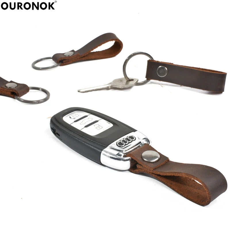 

OURONOK Handmade Key Holder Bag Genuine Leather Keychain Keyring Braided Covers Key Holder for Automobile Key Bag Women Men Gift