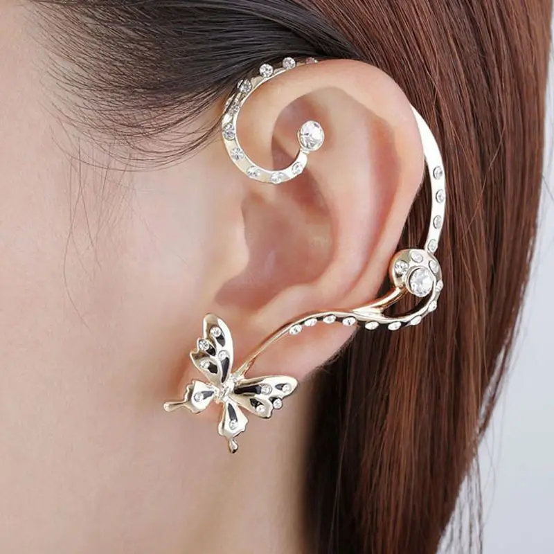 Korean Beautiful Butterfly Earrings 1Pair Cuff Ear Clip Wrap Earrings