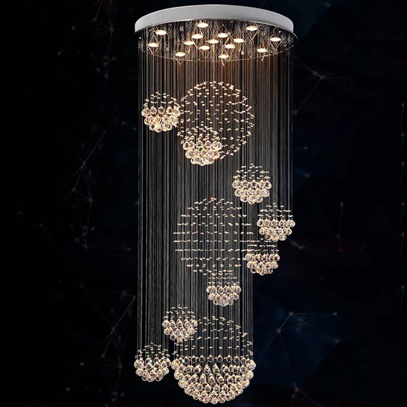 

Modern Chandelier Rain Drop Large Crystal Light Fixture with 11 Crystal Sphere Stair Light Fixture with 13 GU10 Bulb
