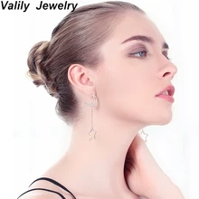 

Valily Women Star Earrings Fashion Long Dangle Chandelier Earrings Zircon Moon Earring Jewelry For Women Wedding Copper Jewelry