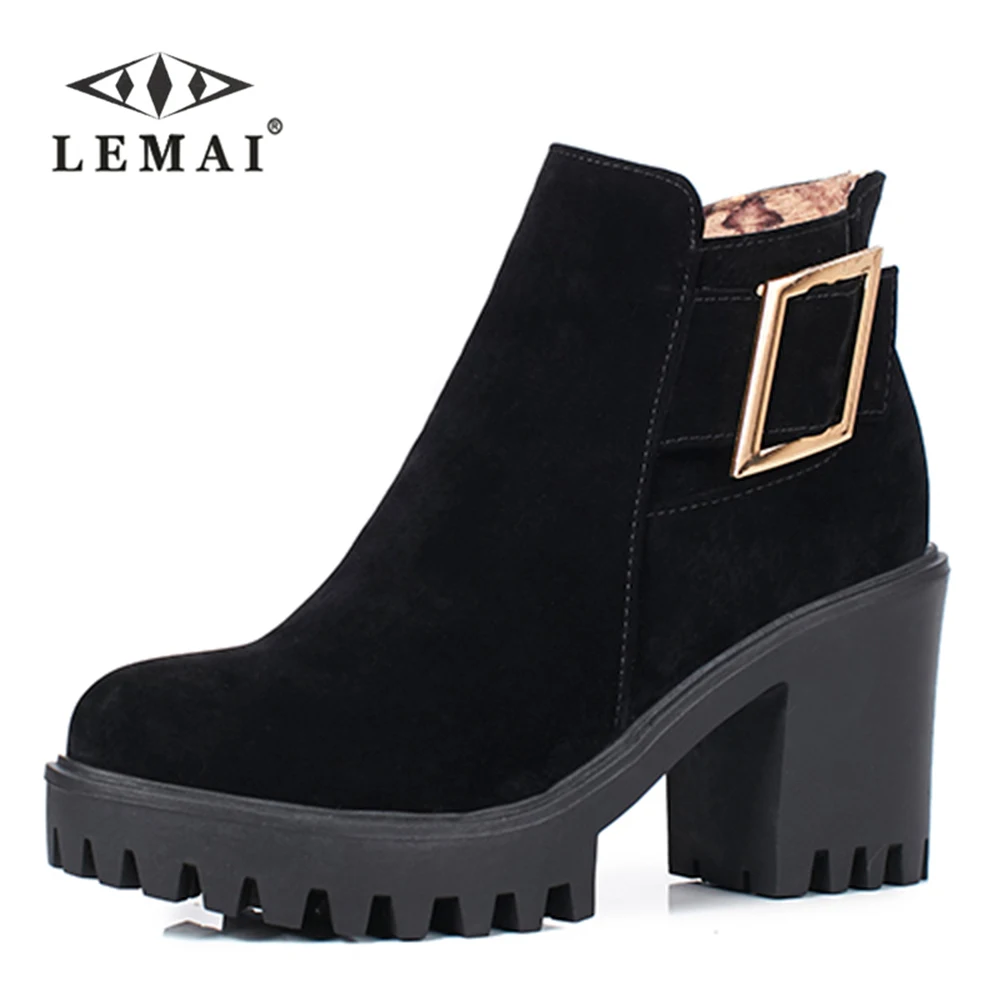 LEMAI Female Plus Size Snow Boots Women Slip on Round Toe Thermal