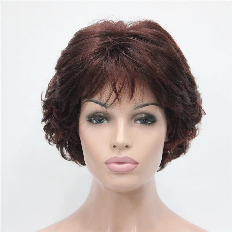 E-7125 #33H350 New Wavy Curly Auburn Mix Red Short Synthetic Hair Full Women's daily Party Wig (2)