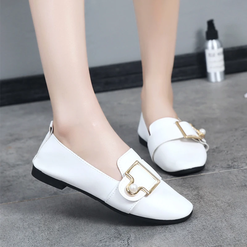

LLZCY 2019 Spring Shoes Women Slip on Round toe Metal decorated Flats Loafers Shoes Woman Ballerina Flats Dress wedding shoes
