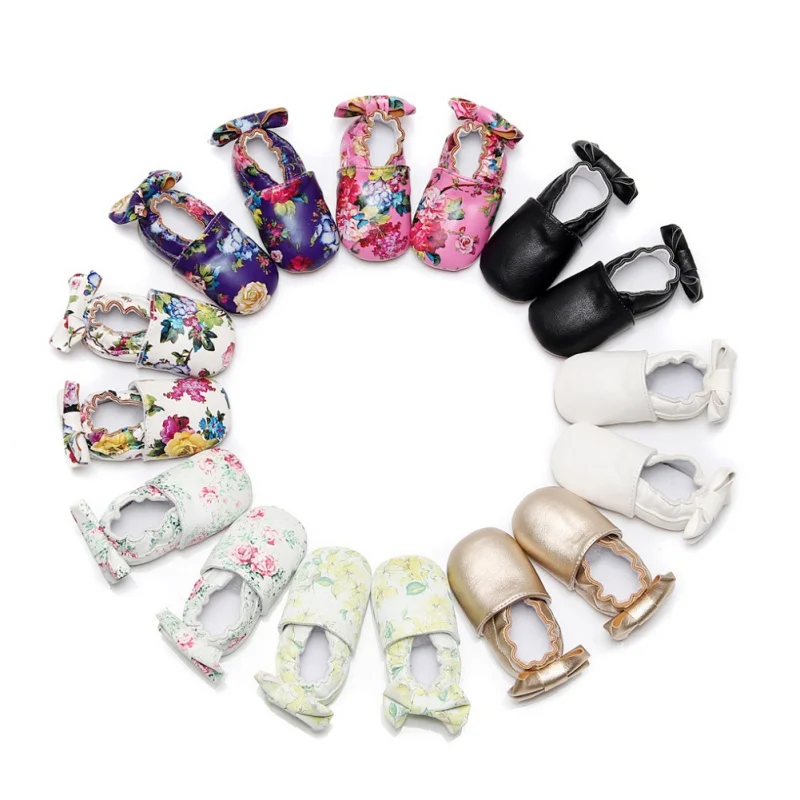  Autumn Spring Baby Girl PU and Cotton Baby Shoes Cute Flower Rose Print Warm Soft Bottom First Walk