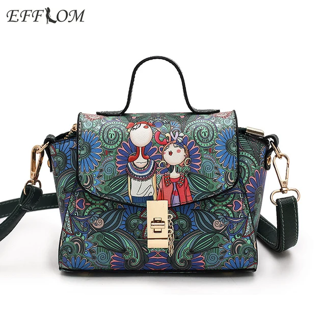 Online Handbags Woman Fashion Fl Printing Fine Leather Trapeze Bag Tote Summer Functional Women Lock Flap Shoulder Bags In Top Handle
