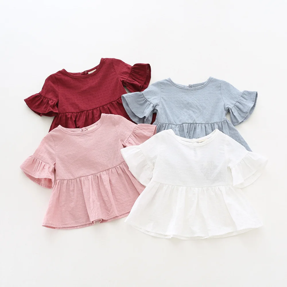 

Bobo Choses 2017 Girl T shirt Short Sleeve Solid Colour Summer Girls Tops 100% Cotton Soft Ruffles Toddler Baby Girls Tops