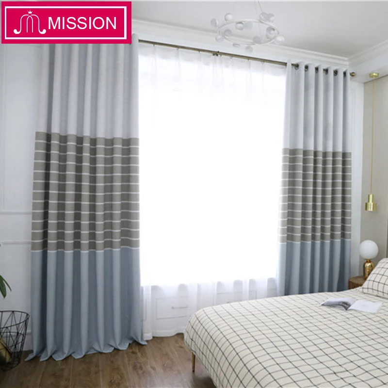 

MISSION Horizontal striped Soundproof Room Darkening Curtain Window Drape Blinds Panel for Bedroom Living Room Custom Made
