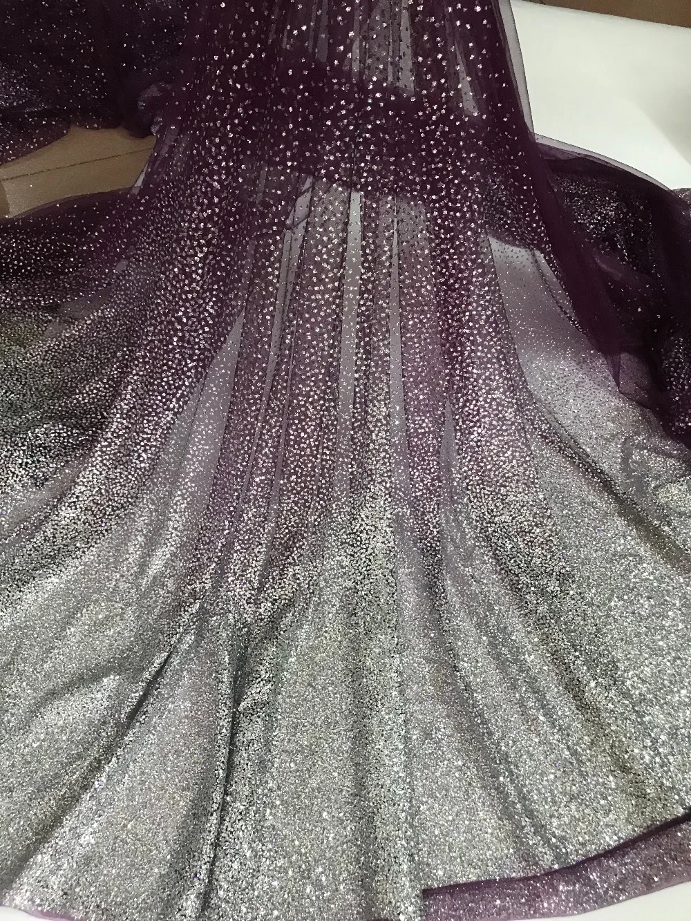 unique glued glitter net lace fabric French Yaking-72021 with decoration | Дом и сад