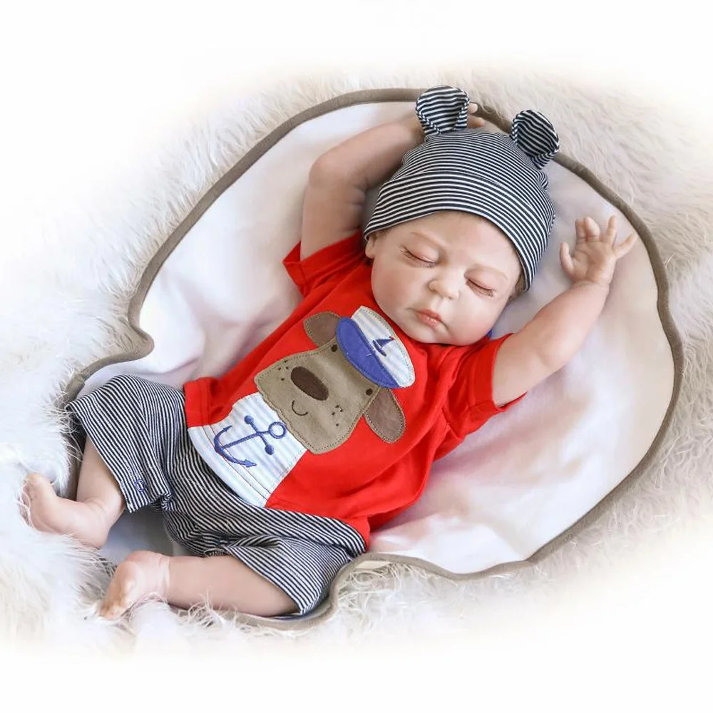 

NPKCOLLECTION 23 Inch 57cm Realistic Babies Full Silicone Lifelike Boy Body Baby Dolls With Closed Eyes Kids Sleeping Toy