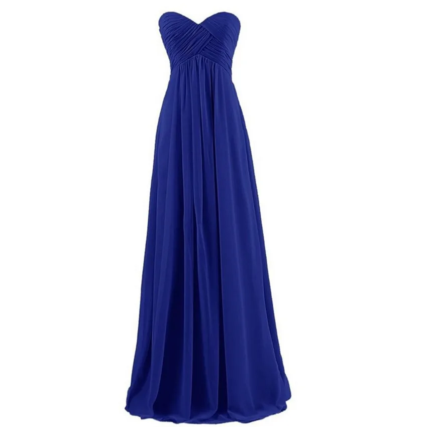 Шифоновые длинные платья подружки невесты с возлюбленной шеей Длина до пола свадебное платье Королевский синий фиолетовый виноградный розовый мятный - Цвет: Royal Blue