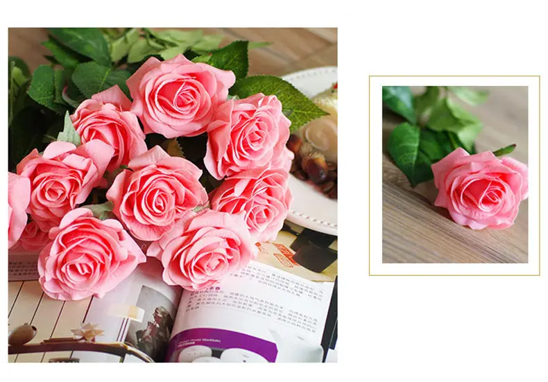 Floace 11 шт./лот розы Искусственные цветы Шелковые цветы Цветочные латексная реальная на ощупь роза Свадебный букет украшение для дома вечерние цветы