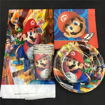 

Mario theme 10 napkins+10 cups+10 plates+1 tablecover for kids birthday party decoration supplies 10people use