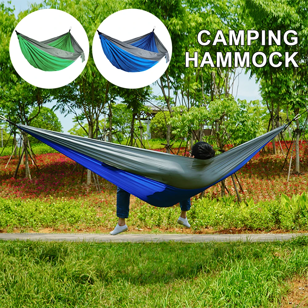 

Portable 2 Person Hammock Nylon Outdoor Patio Garden Double Leisure Travel Camping Hanging Bed Sleeping Hammocks Safe Swinging