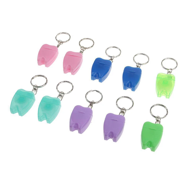 

15m Teeth-Shaped Portable Dental Floss with Key Chain Key Ring Teeth Cleaning Oral Care Hands-free Mini Small Dental Floss