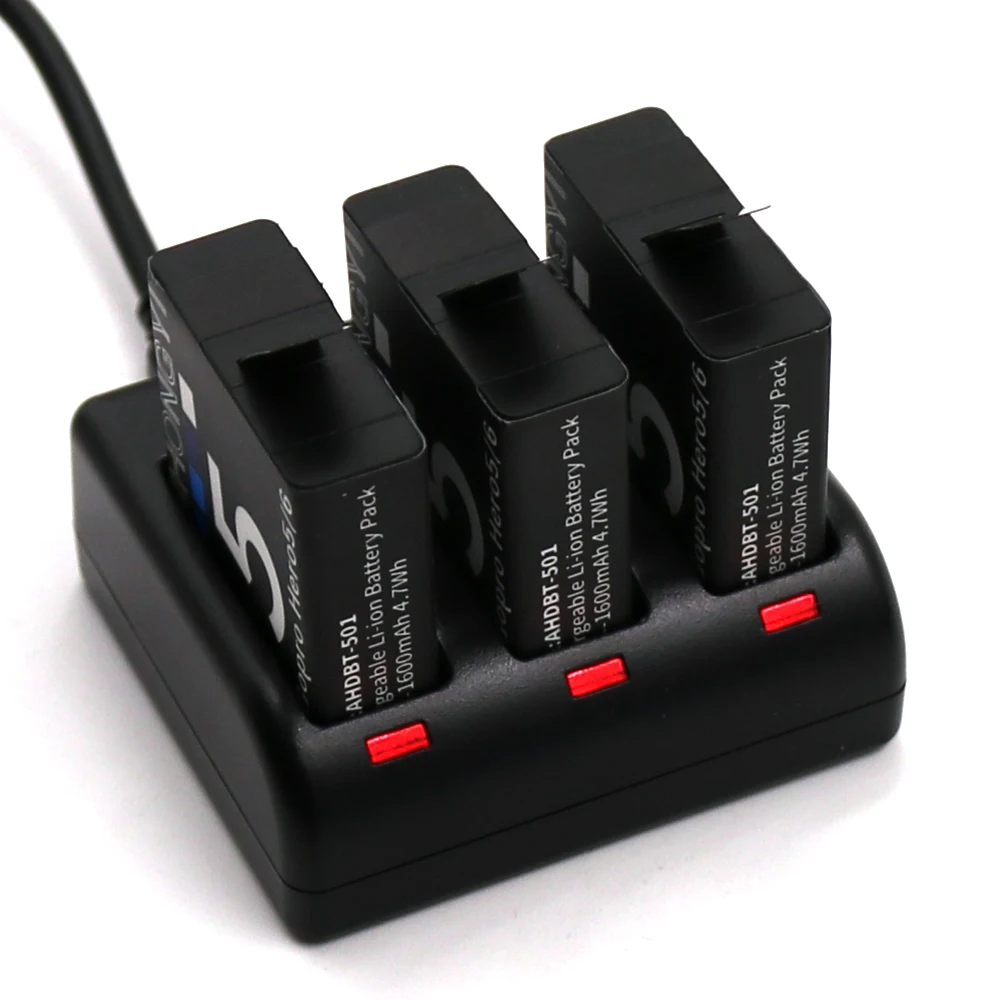 

Hero7 Battery 1600mAh AHDBT-501 Bateria for Gopro Hero5 Batteries + Go Pro HERO 5 Charger for GoPro Hero5 6 7 Action Camera