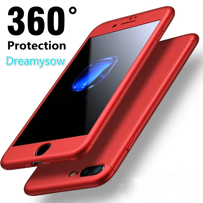 

Luxury 360 Full Protective Case For iPhone 5 5S SE 6S 6 Plus 7 8 Plus Case For iphone X XR XS Max Hard PC Cover Cases With Glass