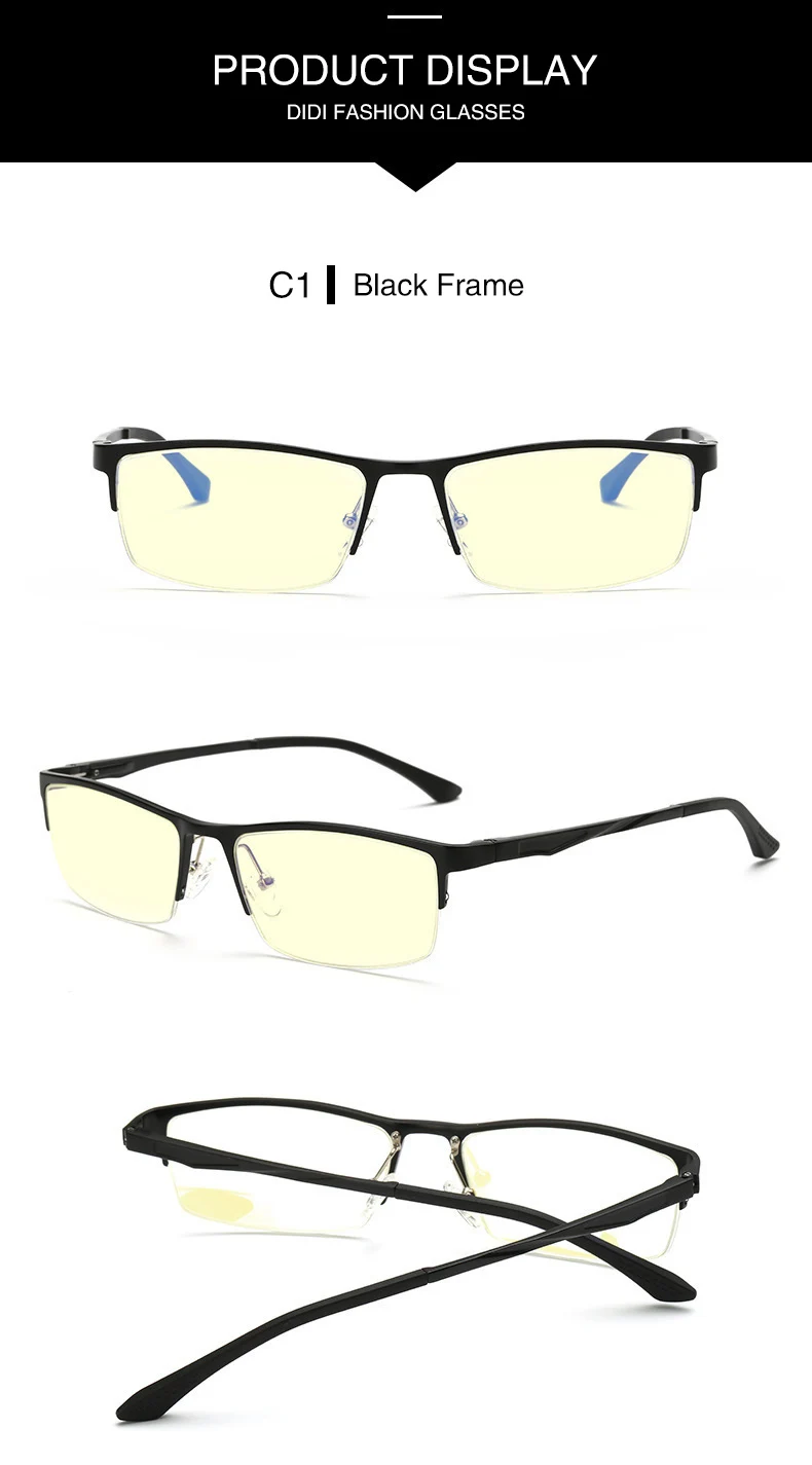 DIDI, полуоправа, очки для компьютерных игр, анти-синий луч, алюминиевые очки, оптические очки, мужские прямоугольные очки для чтения, H836