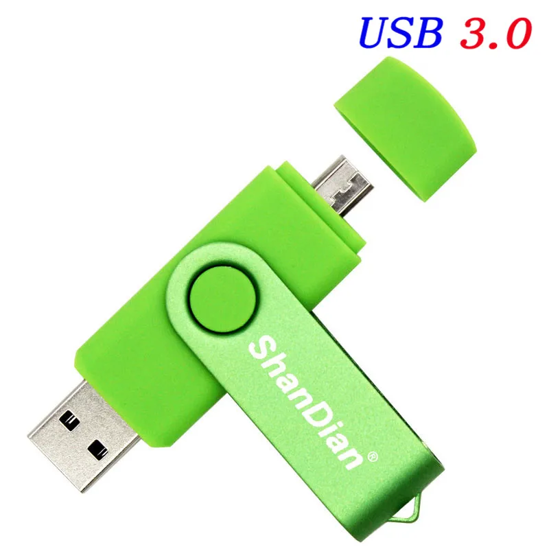 SHANDIAN USB 3,0 OTG Usb флеш-накопитель, 4 ГБ, 8 ГБ, 32 ГБ, 64 ГБ, 128 ГБ, карта памяти, Usb флешка, флешка флеш-накопитель для Android - Цвет: Green