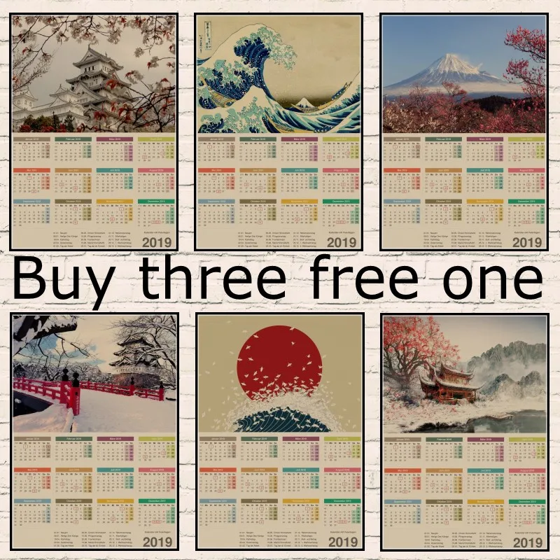 

Nostalgia Japanese 2019 Calendar Poster Kraft Paper vintage Japan travel Wall Poster Art Crafts Cafe Bar Decor Sticker