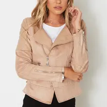 Модные тонкие женские замшевые Куртки из искусственной кожи с длинным рукавом байкерские женские пальто на молнии осенние короткие Мотоциклетные Куртки из искусственной кожи с карманами