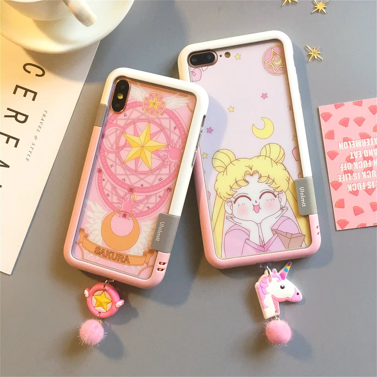 For iPhone 7 case XS MAX cover 6 6s 8 7plus shockproof bumper cute sailor moon back front glass screen protector X/XR+ dust plug