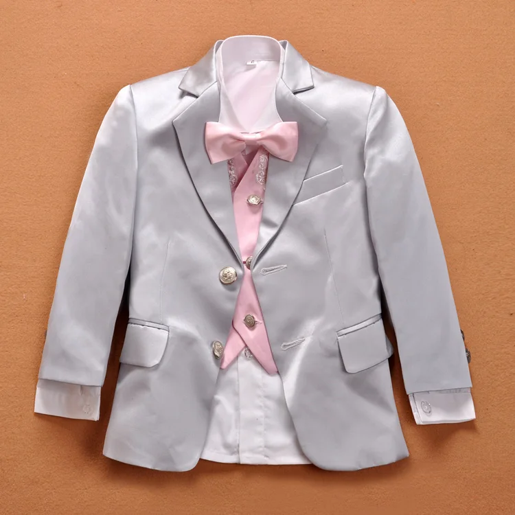 Boys Silver Gray Suits for Wedding Blazers Jackets kids Prom Baby Boys