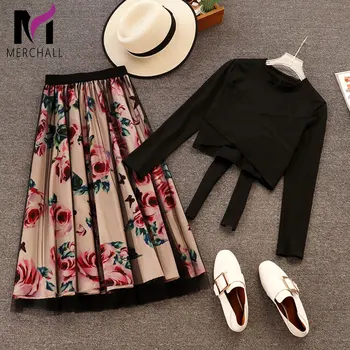 

New 2019 Elegant Pink 2 Piece Set Women Sweet Cross Bowknot Irregular Crop Top T Shirt + Mesh Floral Tulle Long Skirts Suits