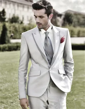 

Fashion Silver 2019 Latest Style 3 Piecs(Jacket+Pants+Tie+Vest) High Quality Men Suits Bespoke Terno Masculino Peaked Lapele